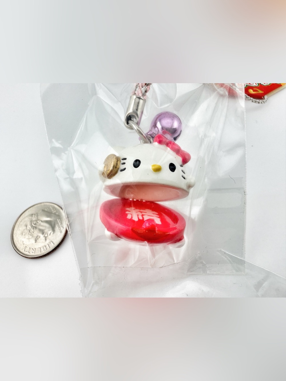 Rare Hello Kitty Sanrio Japan Lucky Charm Strap Maneki-Neko Castanets Red NWT
